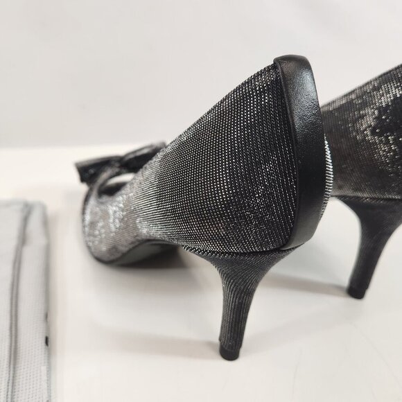 Stuart Weitzman Knot Open Toe Heels Womens 7 Nero Nocturn Black Shimmer Spain - Picture 5 of 12
